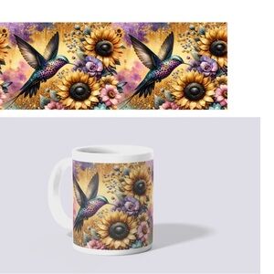 Colorful Hummingbird and Sunflower Mug